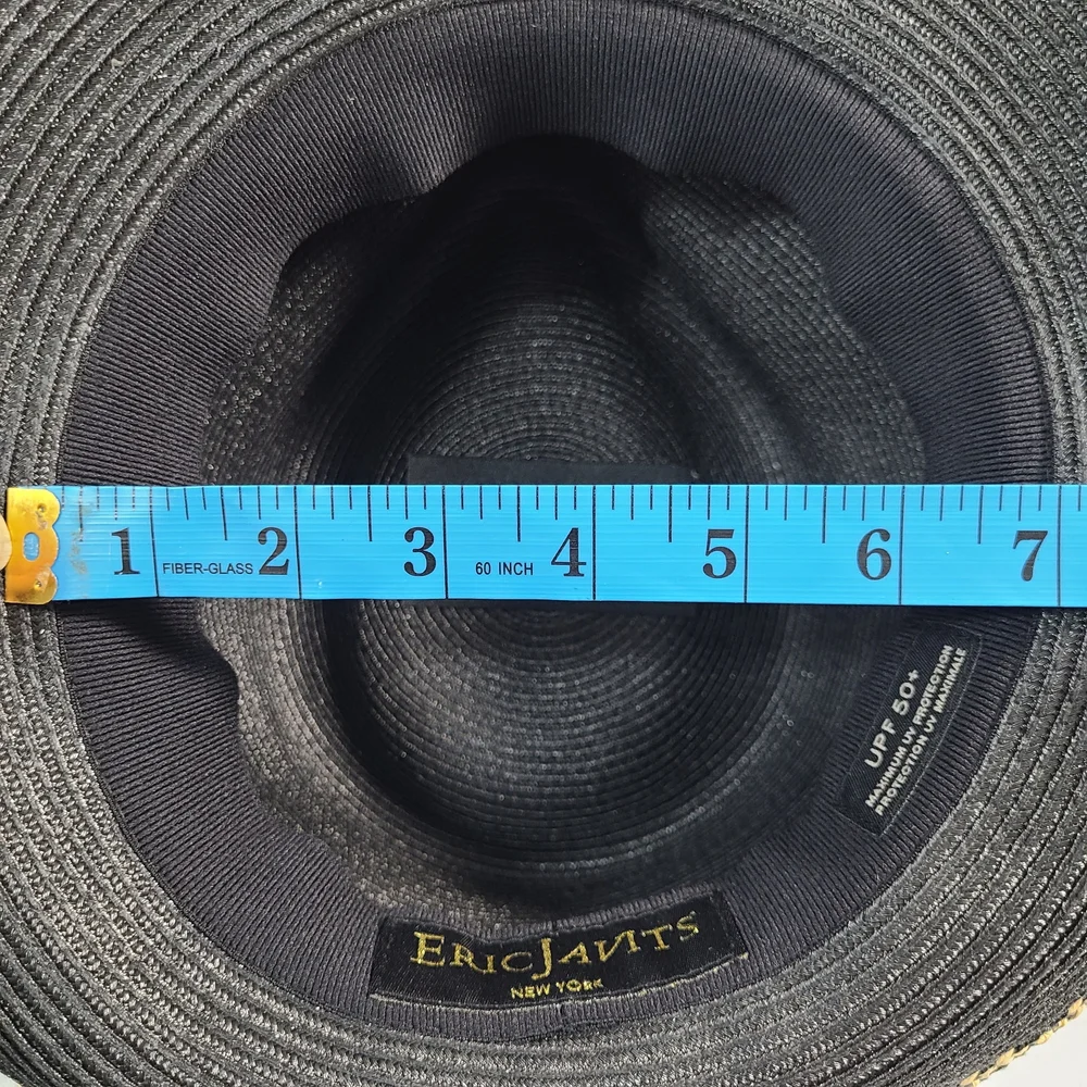 Eric Javits Black Straw Fedora Style SPF Sun Hat Neutral Colors Small